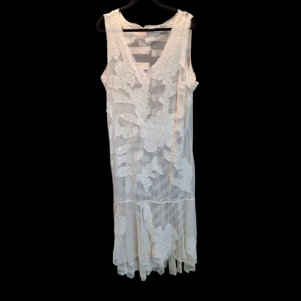 Newport News Sheer Mesh Lace Sequin Ivory Overlay Dress Vintage Women Size 22W